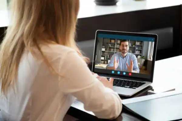 image of woman attending online mediation Hastings speak to our team today!